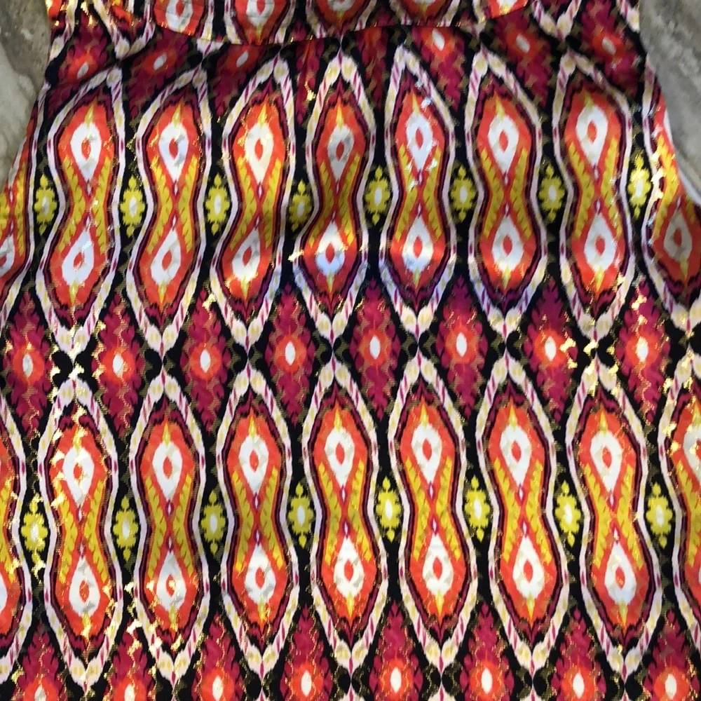 Tory Burch Boho Print Metallic Silk Blend Tank Top Size 8